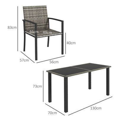 Outsunny 4 Seater Rattan Garden Furniture Set with Glass Tabletop - Mixed Grey