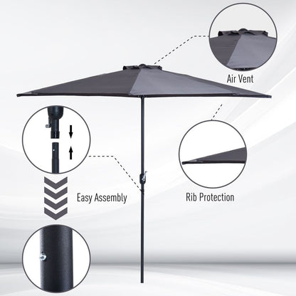 3 m Half Round Umbrella Parasol-Grey Polyester/Aluminum