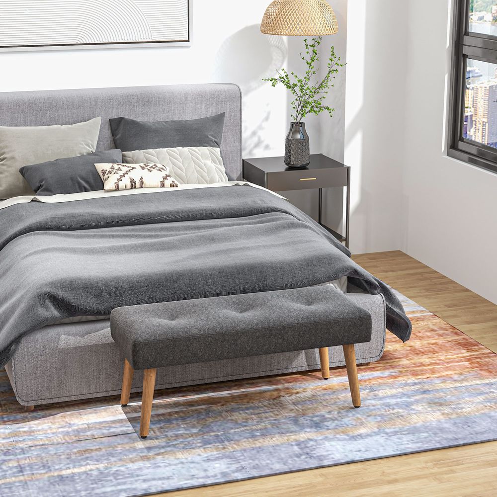 HOMCOM Upholstered Bed End Bench Ottoman Tufted Linen Entryway Living Room
