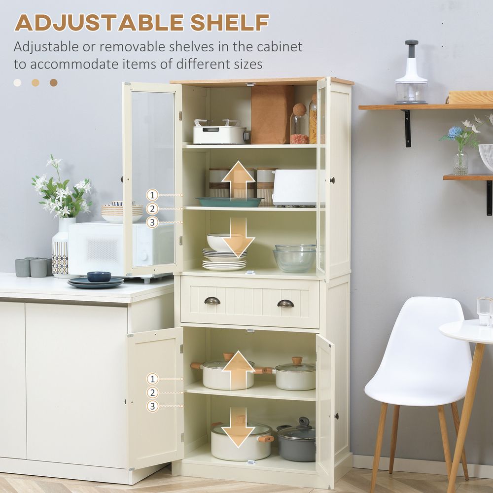Kitchen Cupboard, 5-tier Storage Cabinet with Adjustable Shelves, Cream