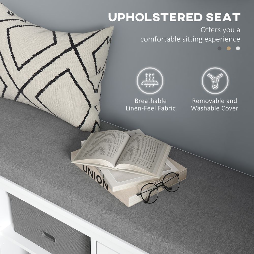 Shoe Storage Bench with Cushion 2 Cabinets for Entryway Hallway White