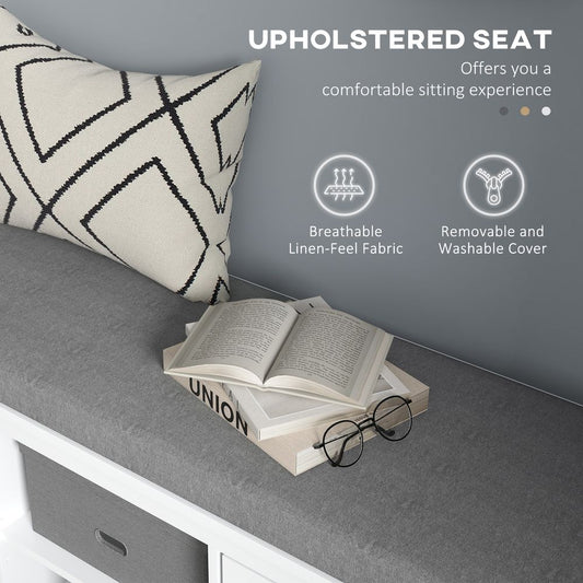 Shoe Storage Bench with Cushion 2 Cabinets for Entryway Hallway White