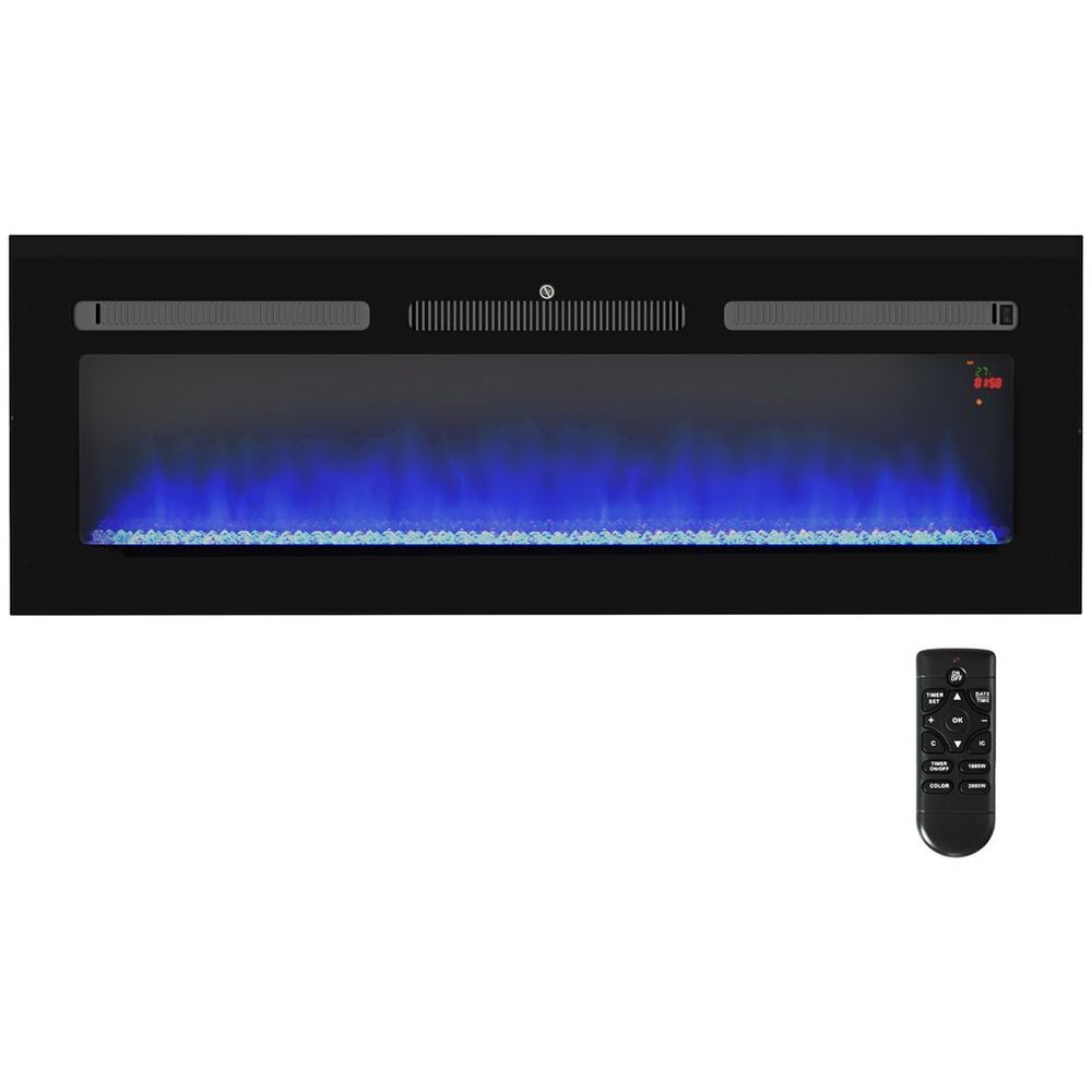 127cm Electric Fireplace Recessed and Wall Mounted Electric Fire Black