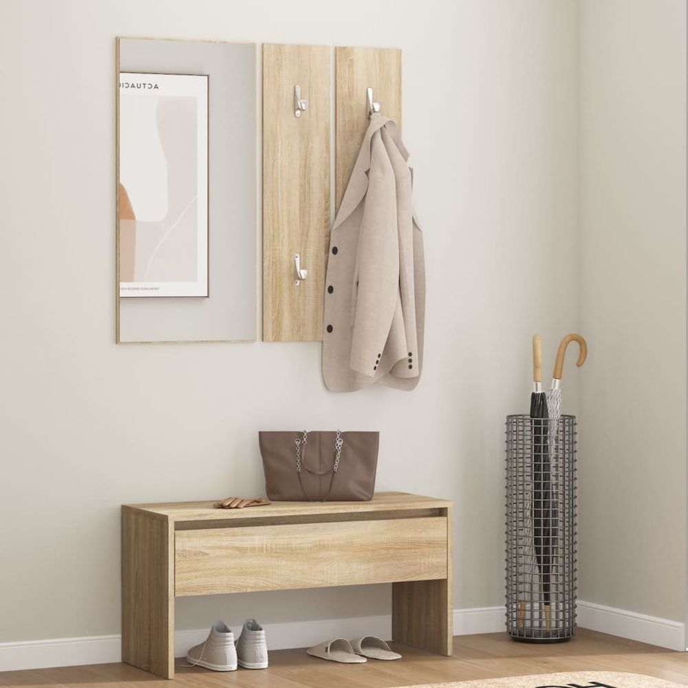Hallway Furniture Set Black Engineered Wood