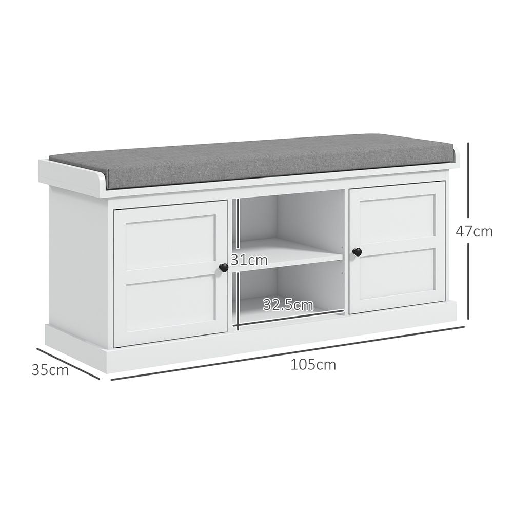 Shoe Storage Bench with Cushion 2 Cabinets for Entryway Hallway White