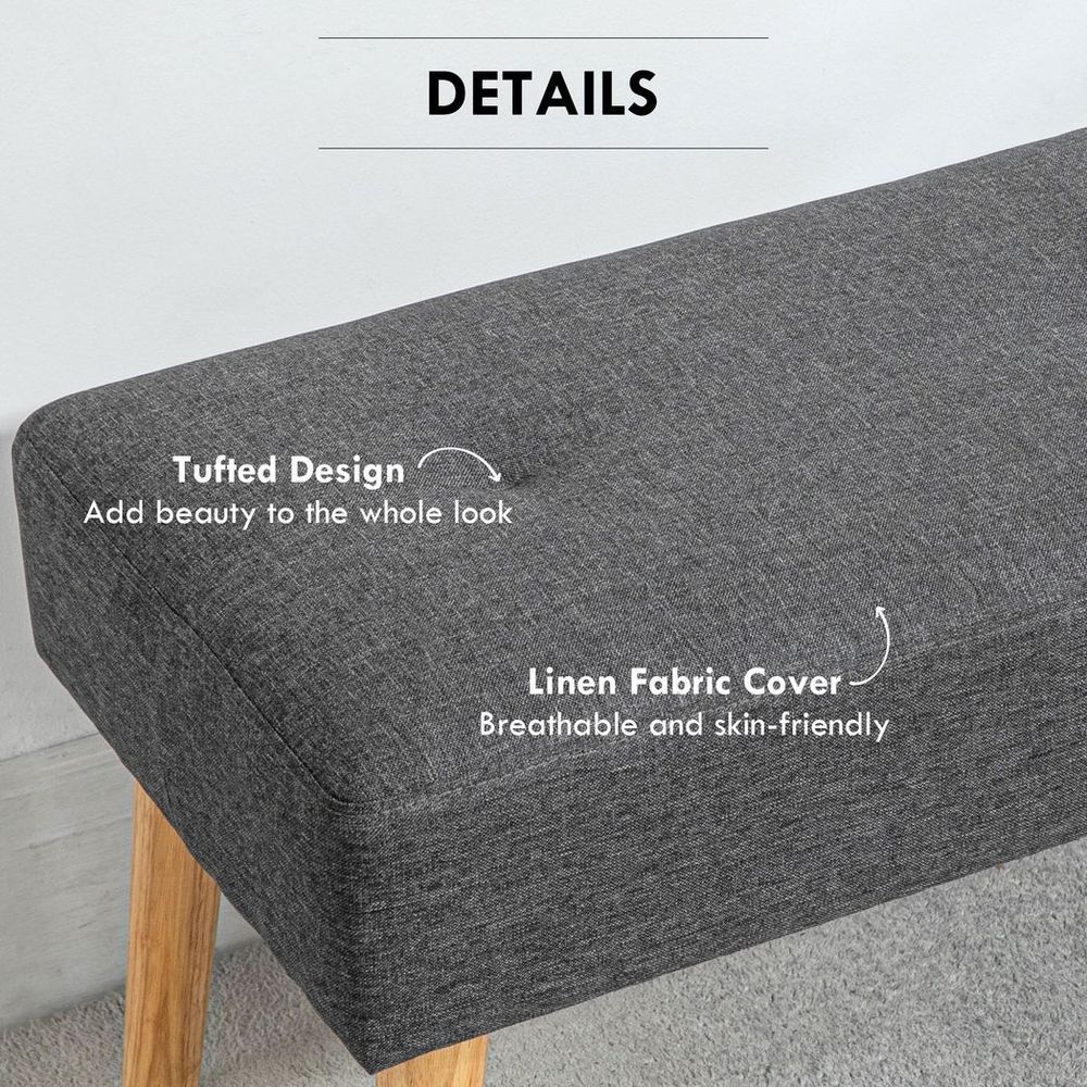 HOMCOM Upholstered Bed End Bench Ottoman Tufted Linen Entryway Living Room