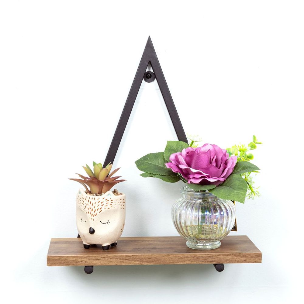 1 Tier Dark OAK Triangle Wall Shelf with Black Metal Frame
