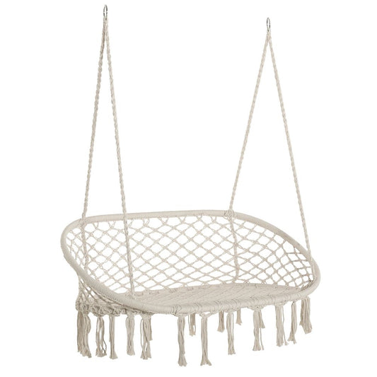 Hanging Hammock Chair Cotton Rope Swing & Metal Frame Large Macrame, Cream White
