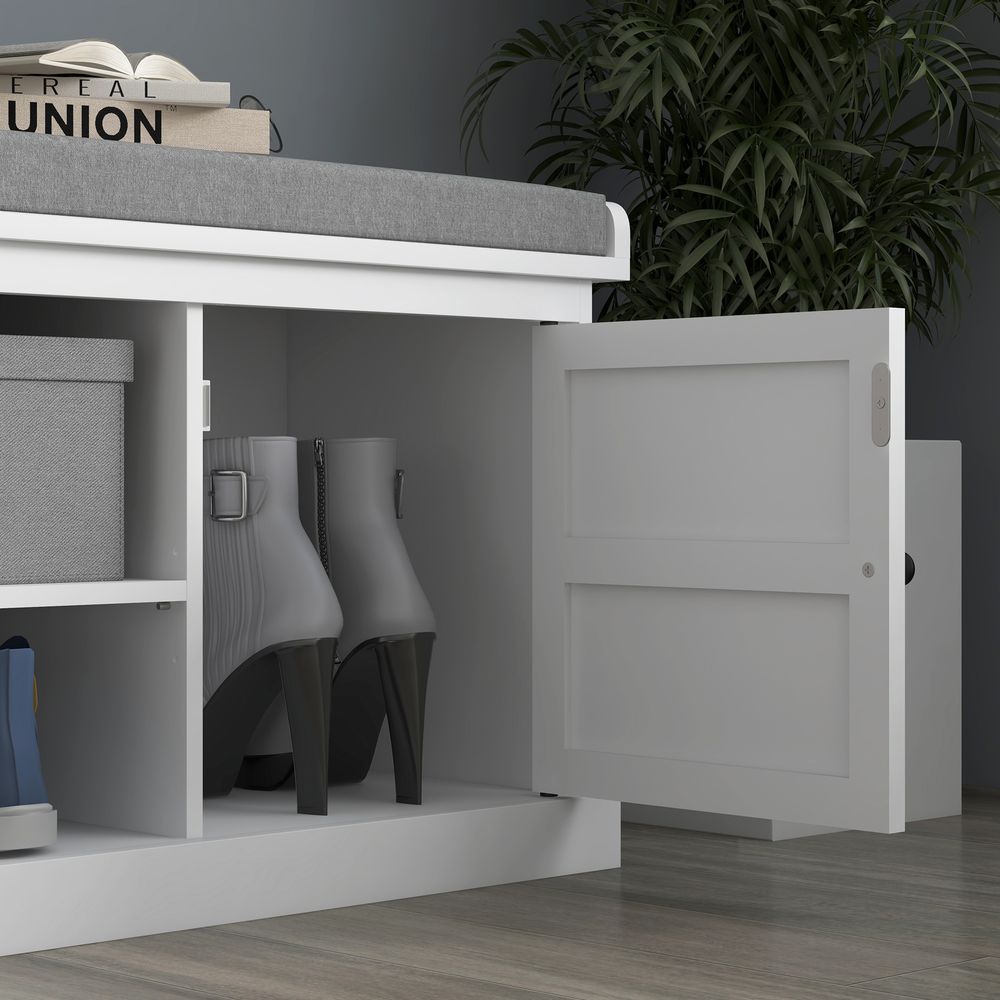 Shoe Storage Bench with Cushion 2 Cabinets for Entryway Hallway White