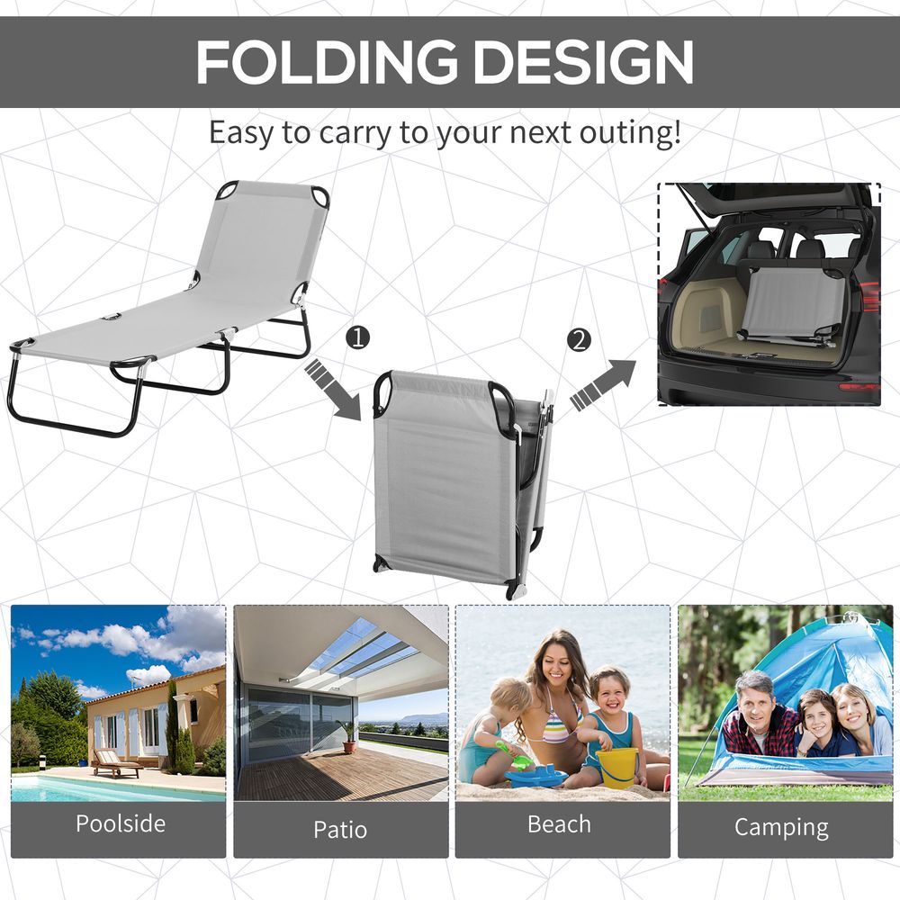 Folding Chair Sun Lounger w/ Sunshade Garden Recliner Hammock Grey