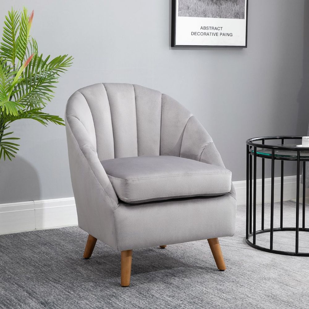 Velvet Fabric Single Sofa Dining Chair Solid Wood Leg For Home Upholstered