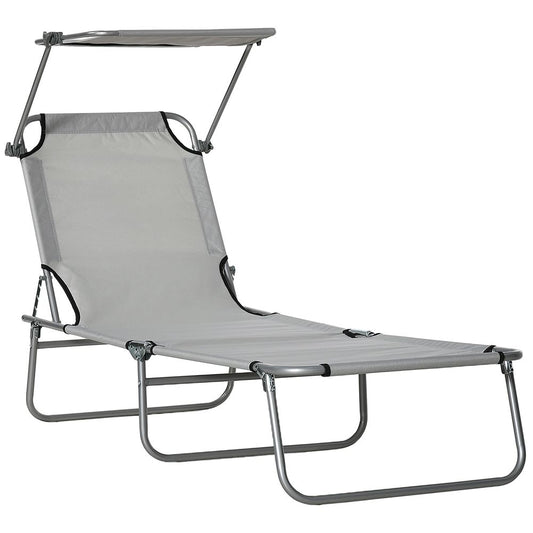 Folding Chair Sun Lounger w/ Sunshade Garden Recliner Hammock Grey