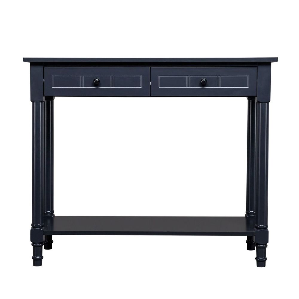 2-Tier Console Table with 2 Drawers， Console Tables for Entryway, Sofa Table with Storage Shelves, Entryway Table Behind Sofa Couch, for Living Room, Kitchen, Navy Blue/Black