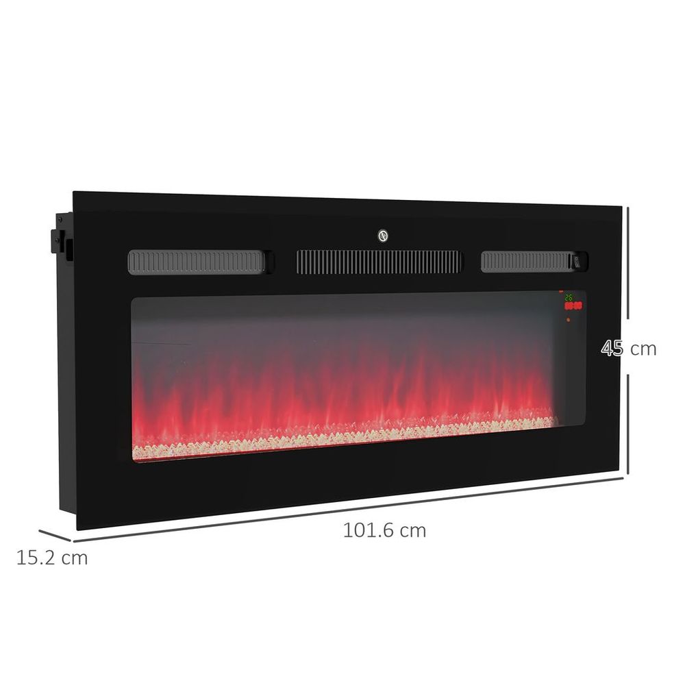 102cm Electric Fireplace Recessed and Wall Mounted Electric Fire Black