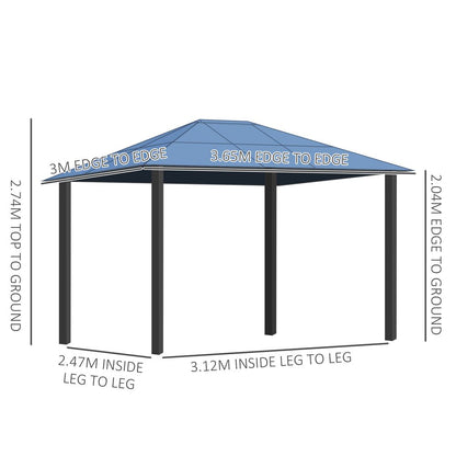 3.6x3(m) Hardtop Gazebo Garden Pavilion w/ Polycarbonate Roof, Brown Outsunny
