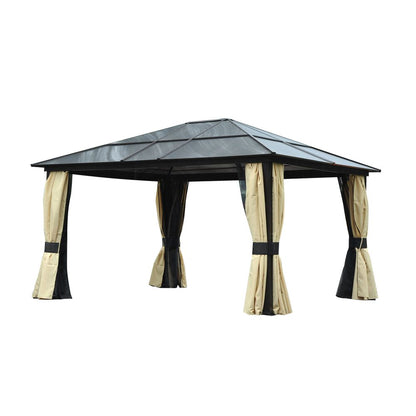 Outsunny 4.3m x 3.6m Aluminium Frame Texteline Draped Hardtop Gazebo Brown