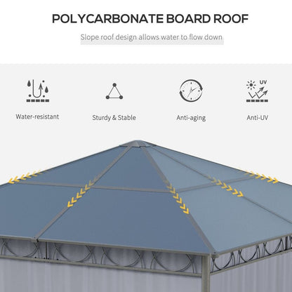 3 x 3(m) Hardtop Gazebo for Garden Party with Polycarbonate and Roof Curtains