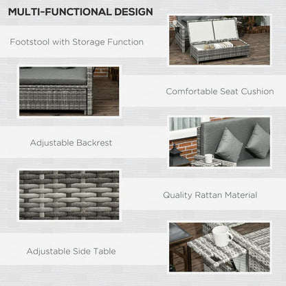 Outsunny Garden Rattan Furniture Set 2 Seater Patio Sun Lounger Daybed Sun Bed