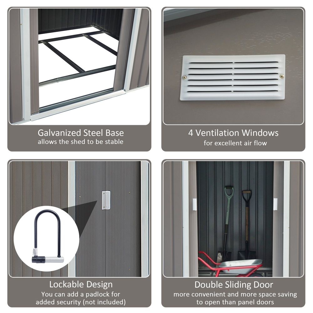 9 x 6FT Foundation Ventilation Steel Outdoor Garden Shed Grey
