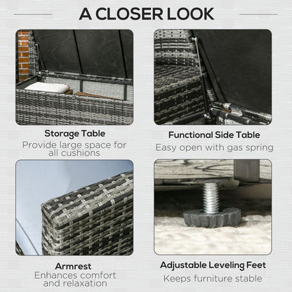 Outsunny 6 PCS Patio Rattan Sofa Set Conversation Furniture with Storage Grey