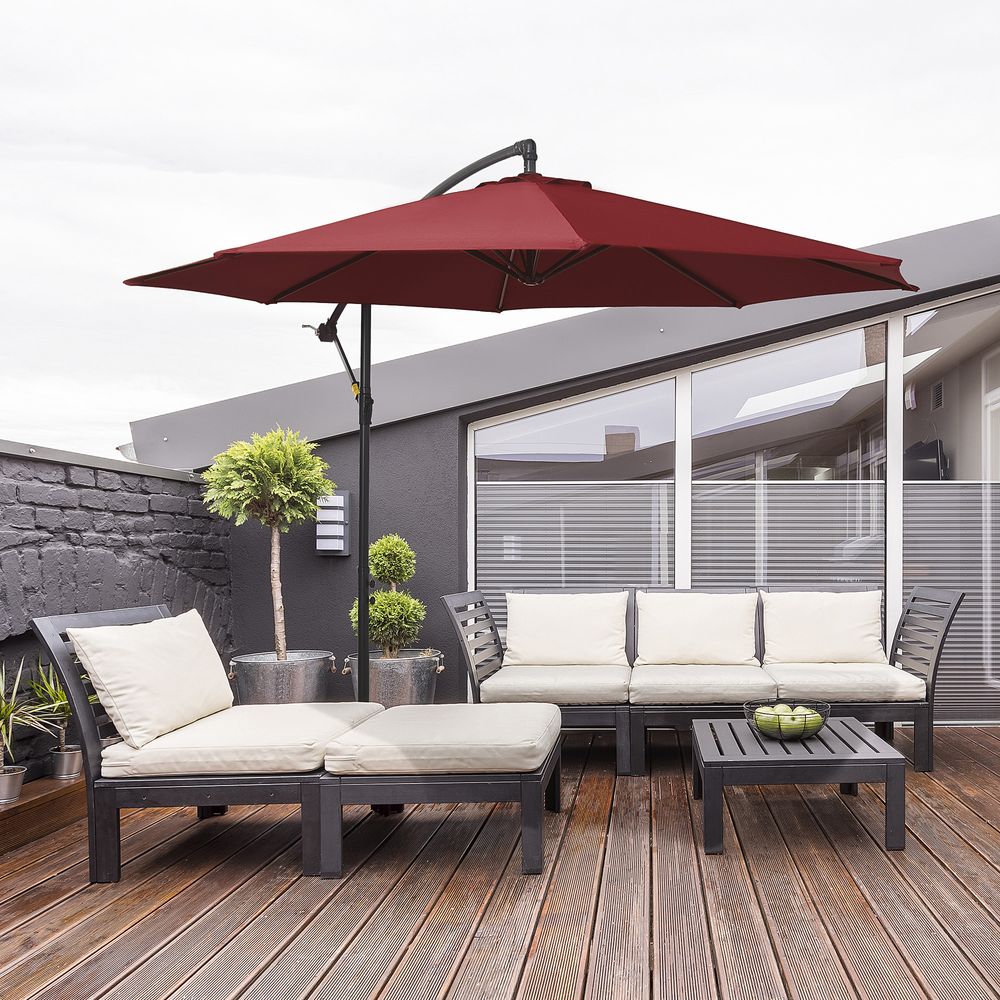 3(m) Garden Banana Parasol Cantilever Umbrella w/ Base, Wine Red Outsunny