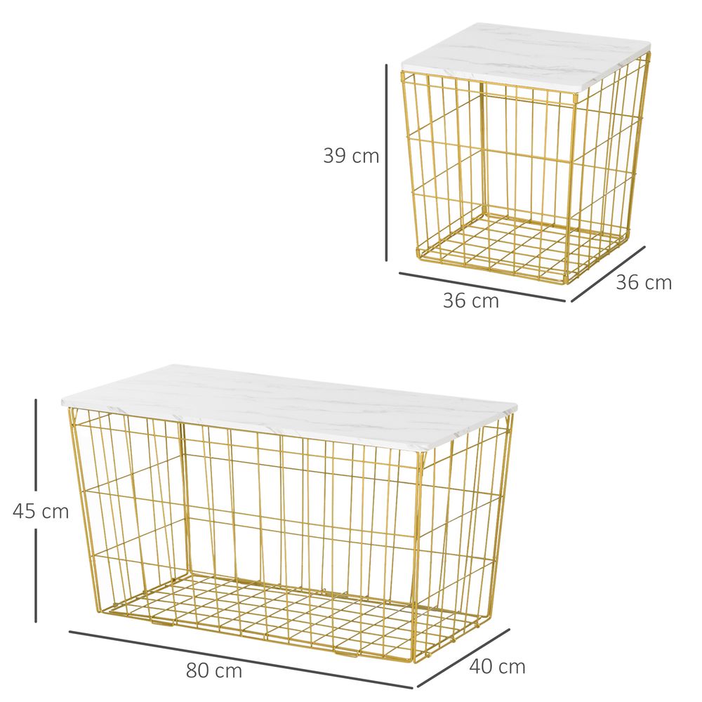 HOMCOM Side Table Set of 2, Modern Coffee End Bedside Storage Tables White