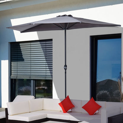 3 m Half Round Umbrella Parasol-Grey Polyester/Aluminum