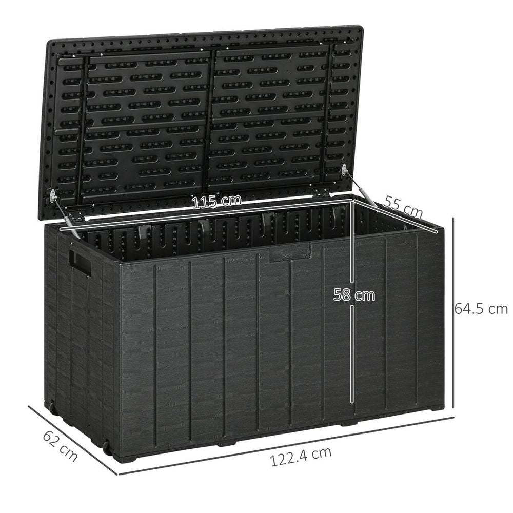 Outsunny 336 Litre Rolling Outdoor Garden Storage Box, Plastic Container, Black