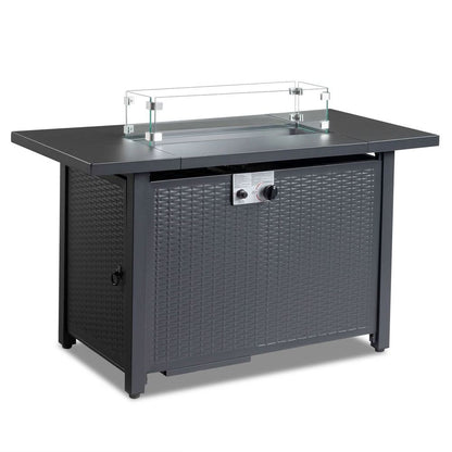43-Inch Fire Table，50000 BTU Gas Firepit with Volcanic Stone Black