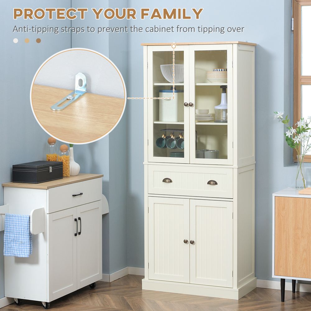 Kitchen Cupboard, 5-tier Storage Cabinet with Adjustable Shelves, Cream