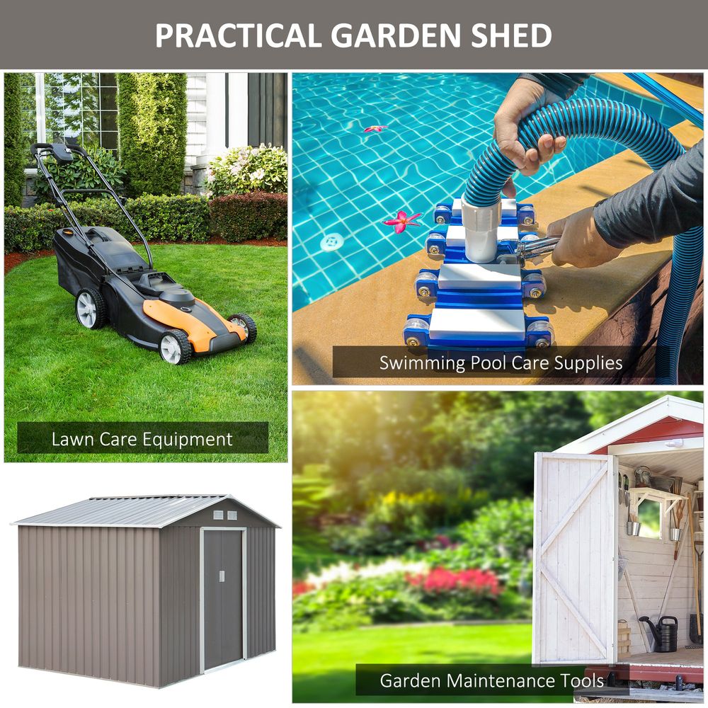 9 x 6FT Foundation Ventilation Steel Outdoor Garden Shed Grey