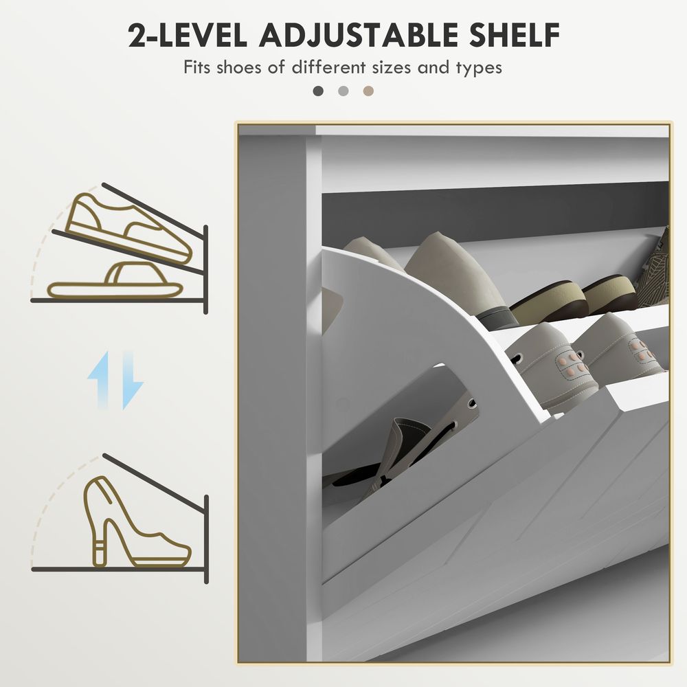 Shoe Bench with Flip Drawer, Cushion, 10 Pairs for Entryway White