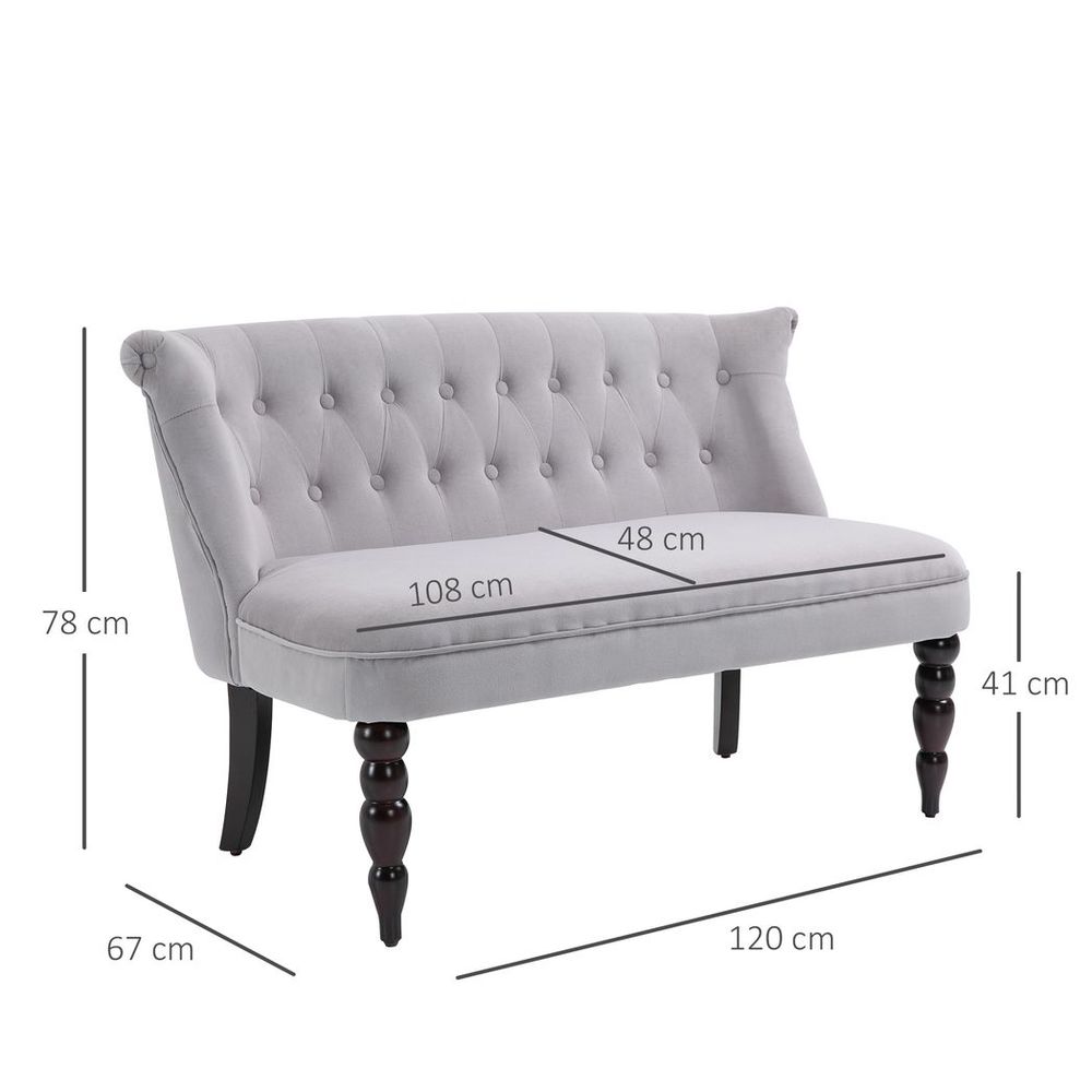 Velvet-Feel French Inspired Two-Seat Lounger Couch w/ Wood Frame Vintage