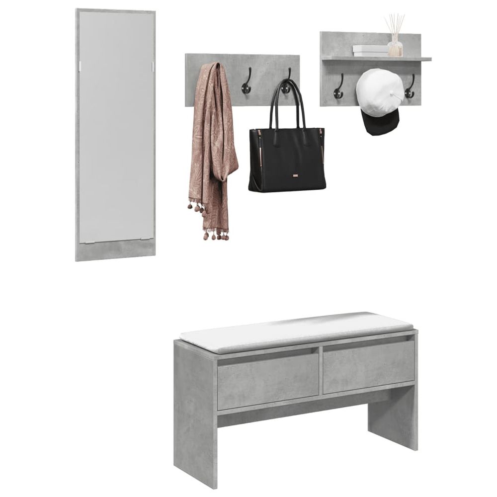 4 Piece Hallway Furniture Set White Engineered Wood