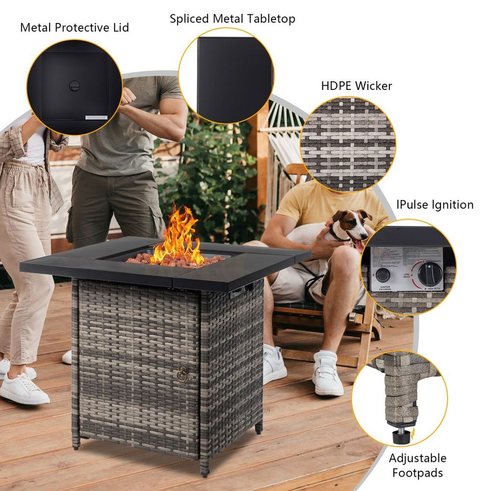 28-Inch Fire Table，50000 BTU Gas Firepit with Volcanic  Black
