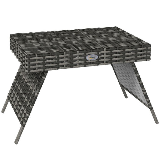 Outsunny Foldable Outdoor Coffee Table, Metal Frame Rattan Side Table, Grey