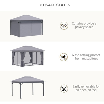 4x3m Patio Gazebo with Vent Mosquito Net Curtains, Aluminium, Grey