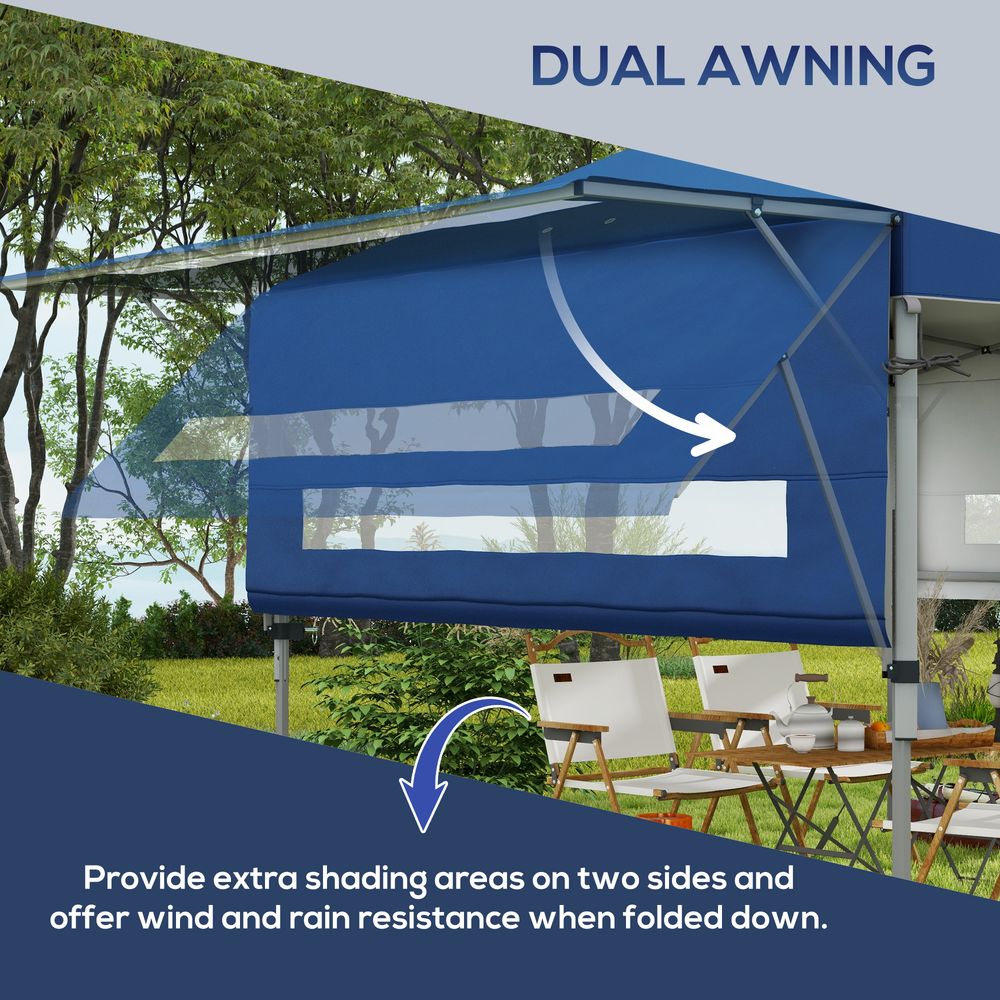 Outsunny 5 x 3(m) Pop Up Gazebo, Instant Shelter with Extend Dual Awning, Blue