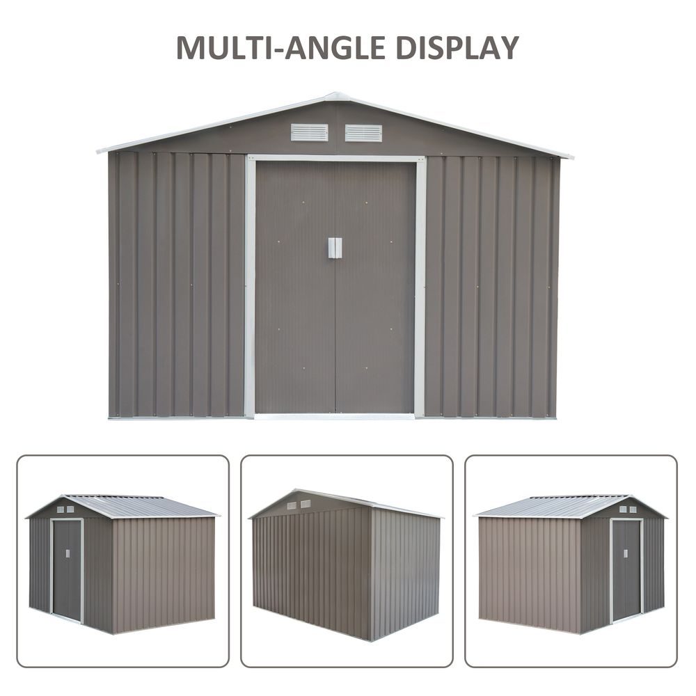 9 x 6FT Foundation Ventilation Steel Outdoor Garden Shed Grey