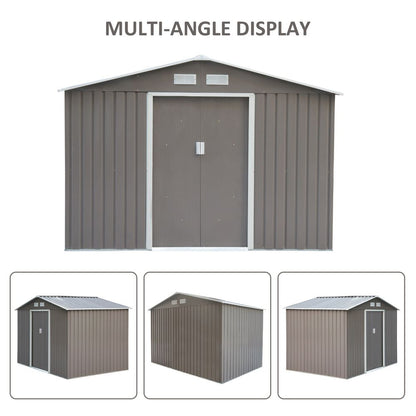 9 x 6FT Foundation Ventilation Steel Outdoor Garden Shed Grey