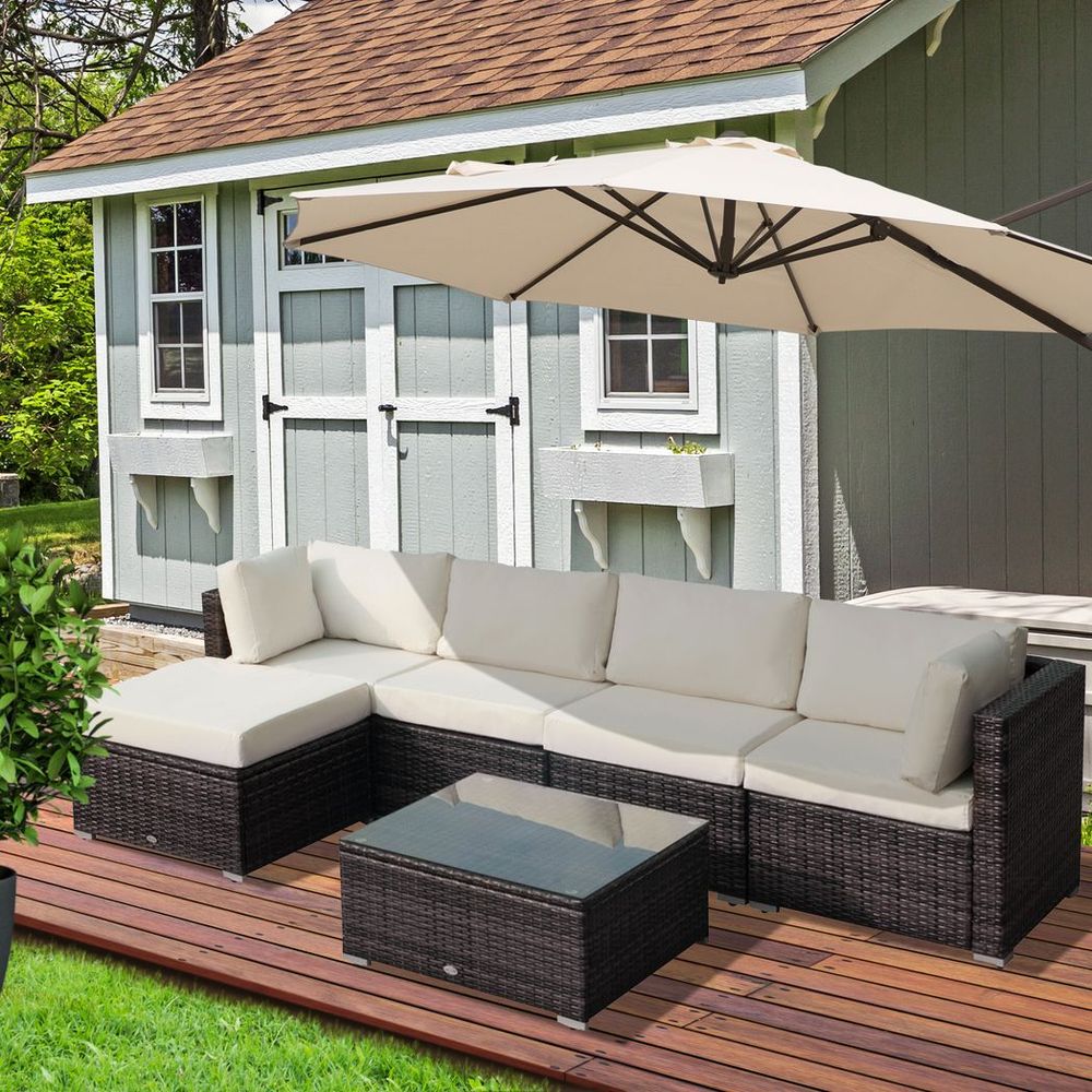 Outsunny 6 Pieces Rattan Furniture Set Garden Sofa Conservatory Wicker Brown