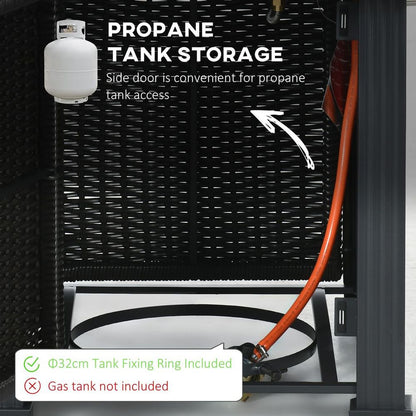 Outsunny Gas Fire Pit Table w/ Rain Cover, Windscreen & Glass Stone, 50,000 BTU