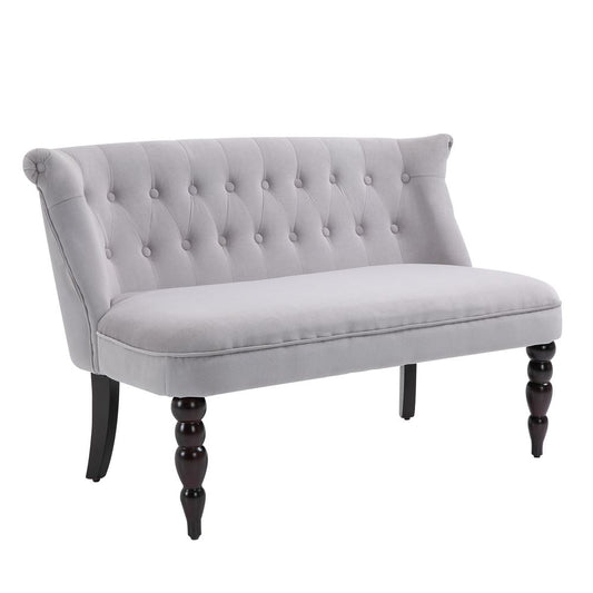 Velvet-Feel French Inspired Two-Seat Lounger Couch w/ Wood Frame Vintage