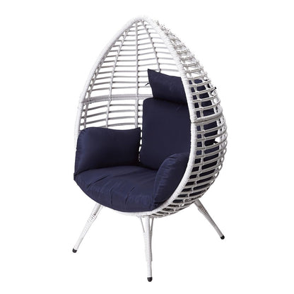 Outdoor Garden Patio Furniture Rattan Egg Chair with Cushion, White
