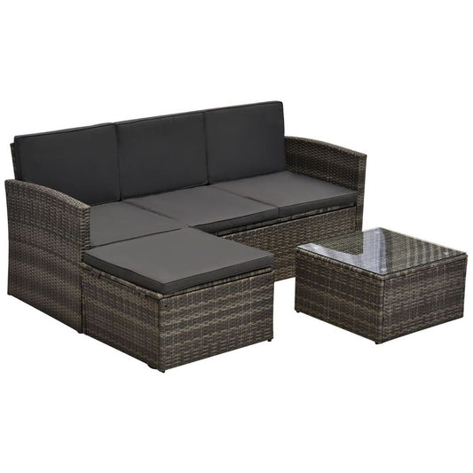 3PC Outdoor Patio Furniture Set Wicker Rattan 3-Seater Sofa Chair Couch Grey