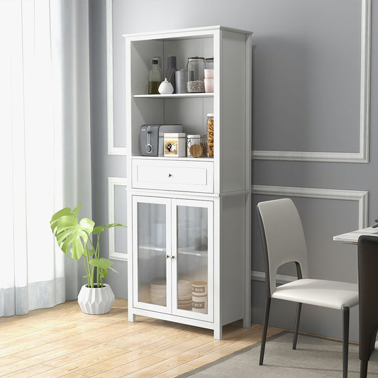HOMCOM Kitchen Cupboard Modern Storage Cabinet w/ Glass Door Adjustable Shelves