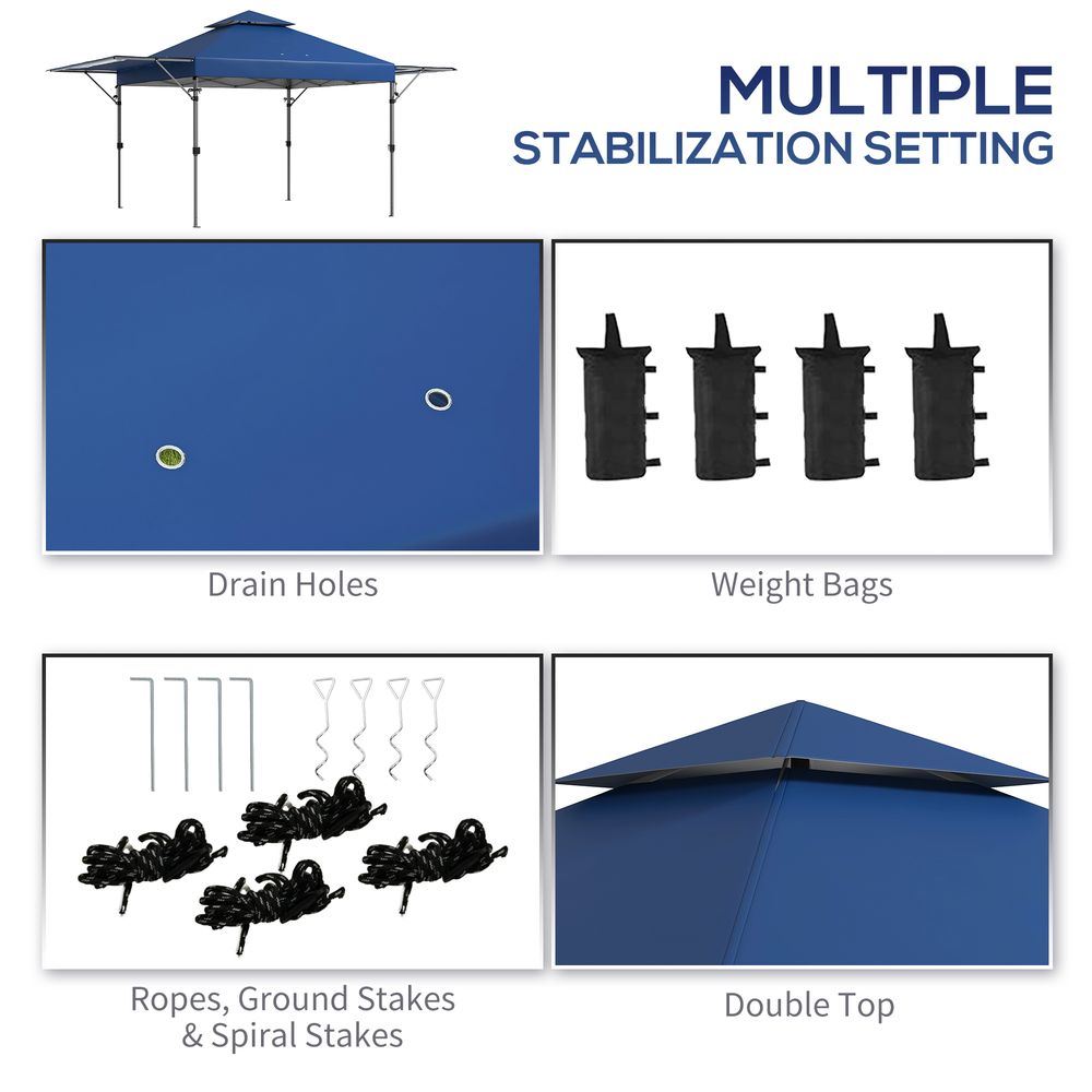Outsunny 5 x 3(m) Pop Up Gazebo, Instant Shelter with Extend Dual Awning, Blue
