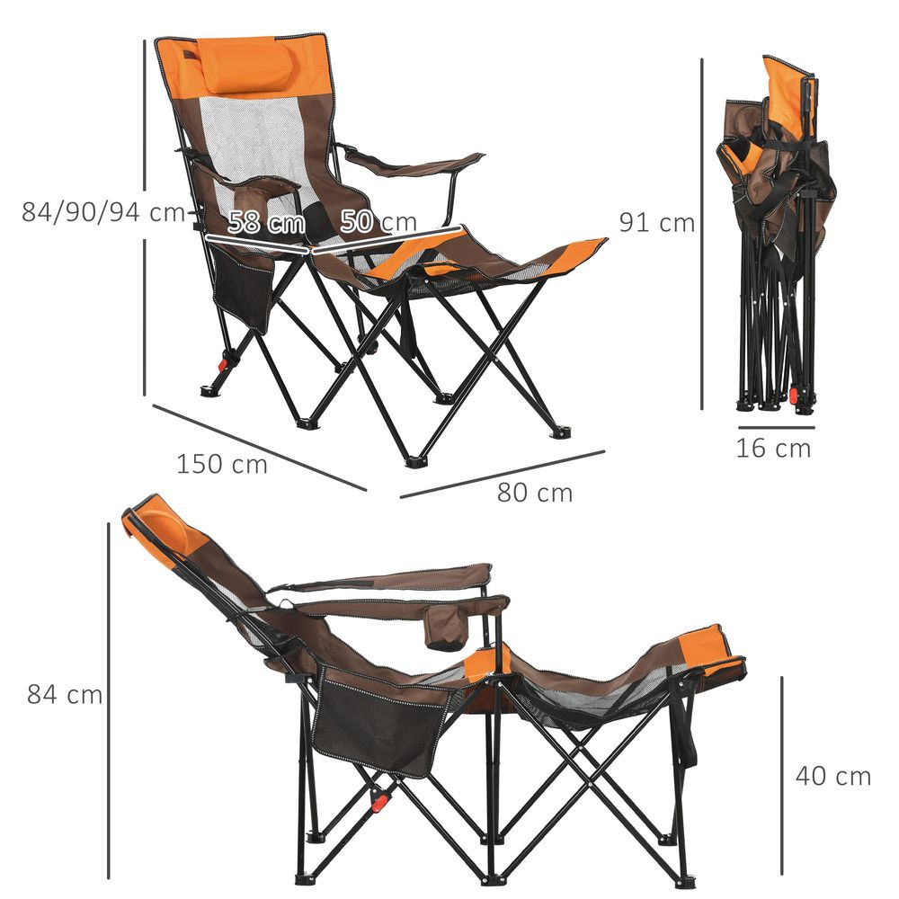 Outsunny Foldable Camping Chair w/ Footrest, Adjustable Backrest, Bag, Black
