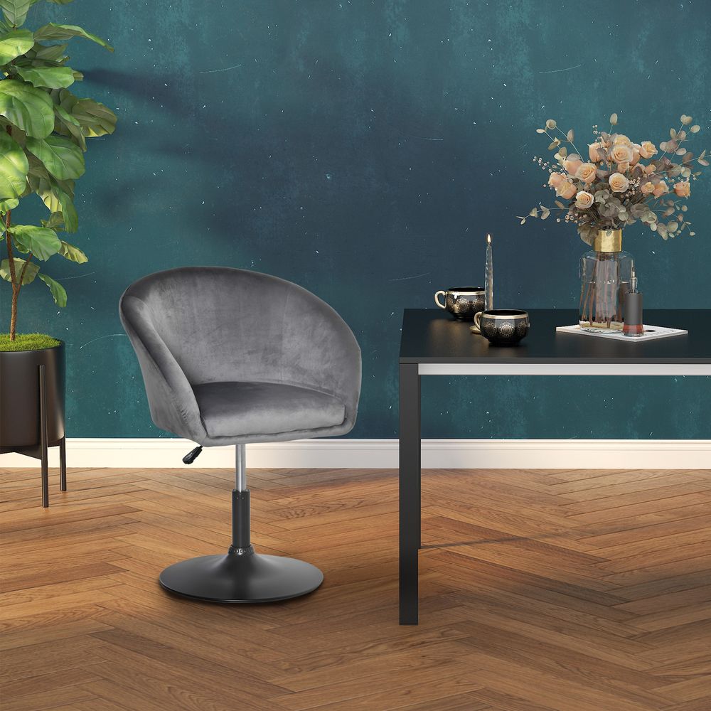 HOMCOM Swivel Bar Stool Fabric Dining Chair Dressing Stool Tub Seat Grey