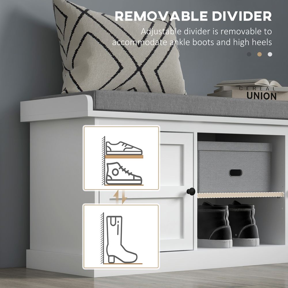 Shoe Storage Bench with Cushion 2 Cabinets for Entryway Hallway White